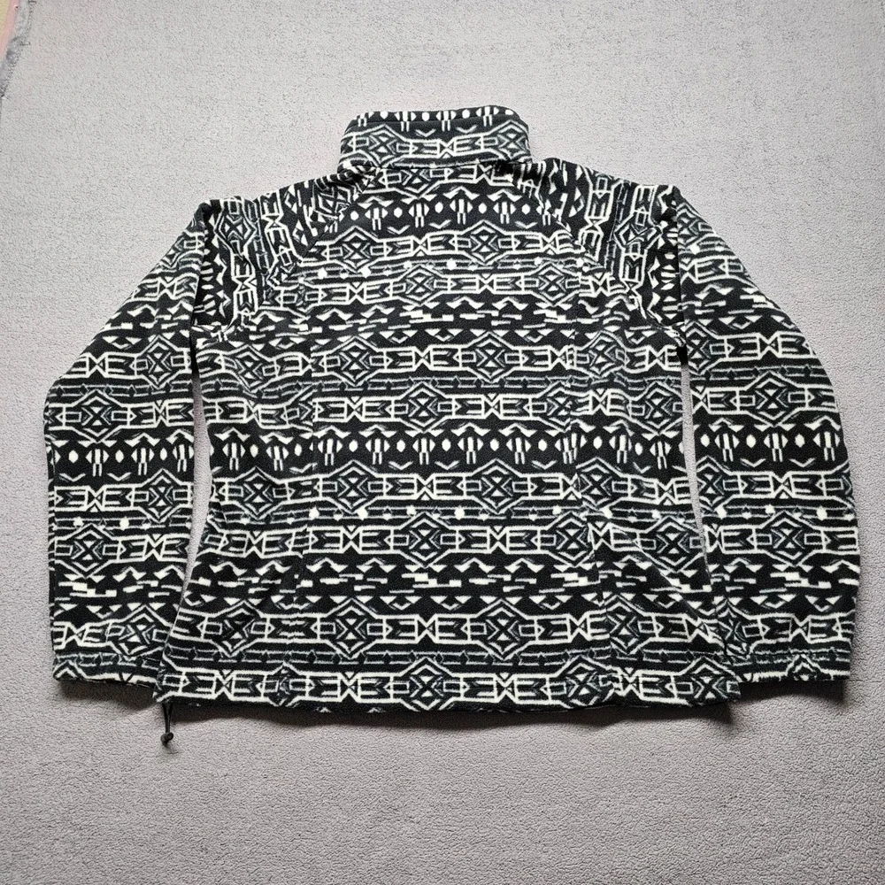 Columbia Full Zip Fleece Jacket Womens Size XL Black White Geometric Long Sleeve
